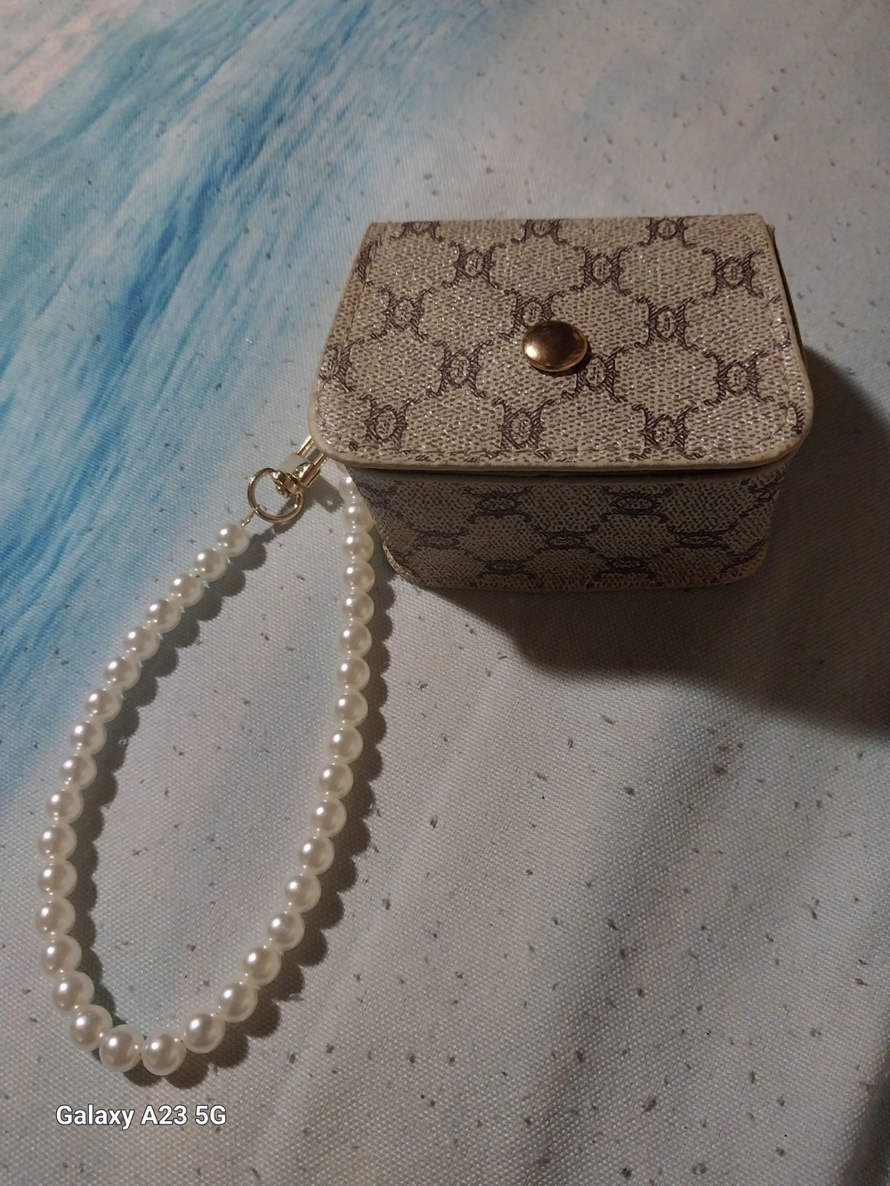 Unbranded Faux Pearl Wristlet Mini Bag/Lipstick Holder/Wallet- Beige Monogram